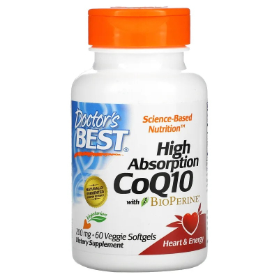 Doctor's Best, High Absorption CoQ10 with BioPerine, 200 mg, 60 Veggie Softgels / Συνένζυμο Q10 με Πιπερίνη, 200mg, 60 Χορτοφαγικά τζελ
