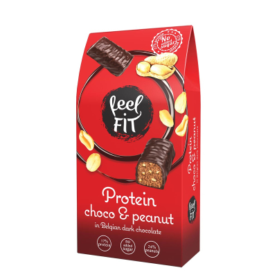 Feel FIT Protein Choco & Peanut, Chocolates No Added Sugar, Gluten Free, 83g / Μπουκιές Πρωτεΐνης με Σοκολάτα & Φιστίκι, Χωρίς Πρόσθετη Ζάχαρη, Χωρίς γλουτένη, 83γρ