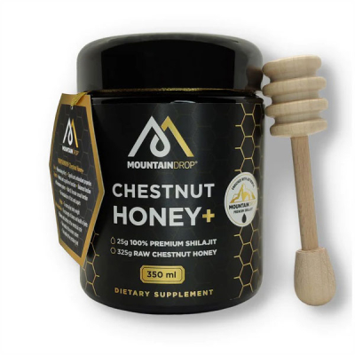 MountainDrop, Shilajit 25g Blend with Raw Chestnut Honey, 325g / Άλειμμα από Ακατέργαστο Μέλι Καστανιάς με 25γρ Shilajit, 325γρ