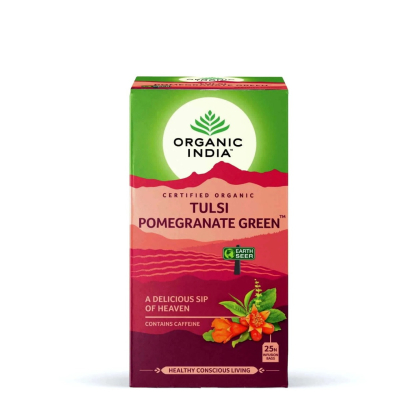 Organic India, BIO Tulsi Pomegranate Green Tea, 25 Infusion Bags / Πράσινο Τσάι Ρόδι με Τούλσι, Με Καφεΐνη, 25 φακελάκια