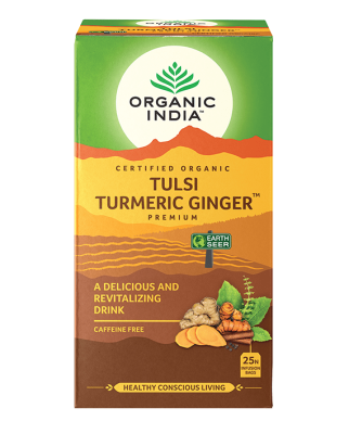 Organic India | Tulsi Turmeric Ginger Premium Tea | Caffeine-Free