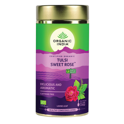 Tulsi Sweet Rose Loose Leaf Tea By Organic India | Caffeine-Free