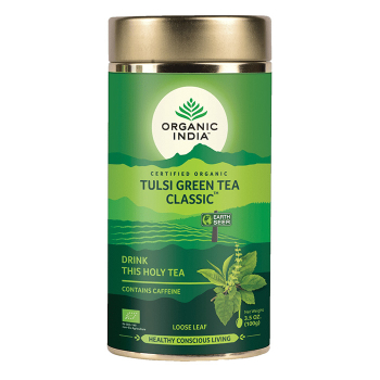 Tulsi Green Tea Classic Loose Leaf By Organic India | 100g Tin